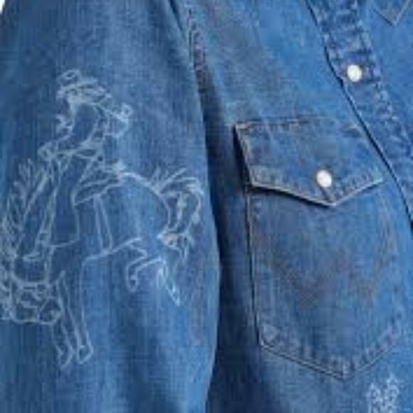 Wrangler Retro Women's Cowboy Long Sleeve Snap Denim Western Shirt - Picture 3 of 3